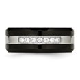 thumbnail image 3 of Auriga Fine Jewelry Stainless Steel Polished Black Ceramic with CZ Beveled Edge Ring for Women Size 9, 3 of 6
