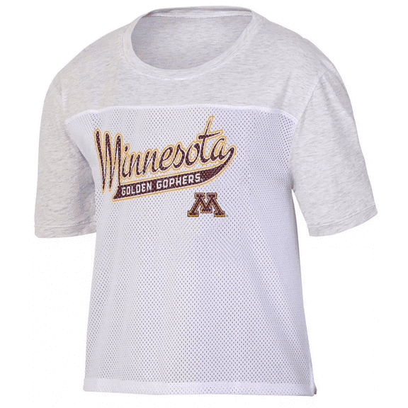 NCAA Minnesota Golden Gophers Women's Grey/White Mesh Yoke T-Shirt, Small (4/6)