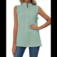 thumbnail image 2 of Blusas Sin Mangas con Botones y Escote en V para Mujer, con Volantes en el Pecho y Pliegues en la Parte Delantera, Estilo Casual, Color Verde Frijol, Talla XXL, 2 of 9
