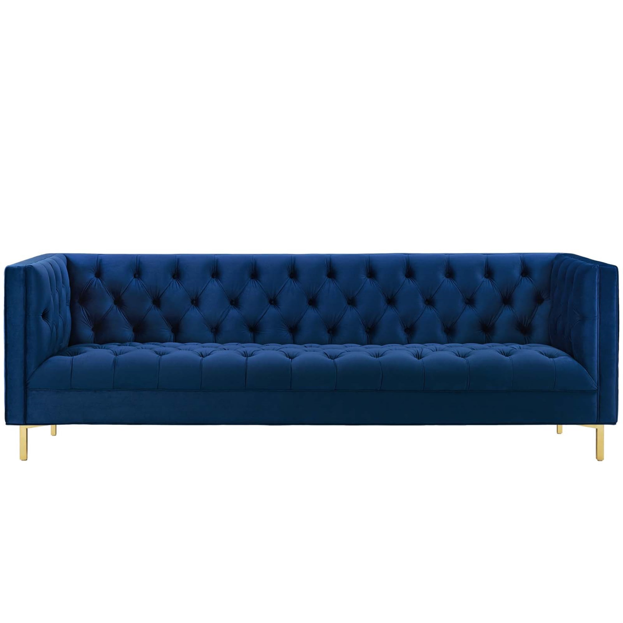 Delight Navy Velvet Tufted Button Luxe Sofa with Gold Legs