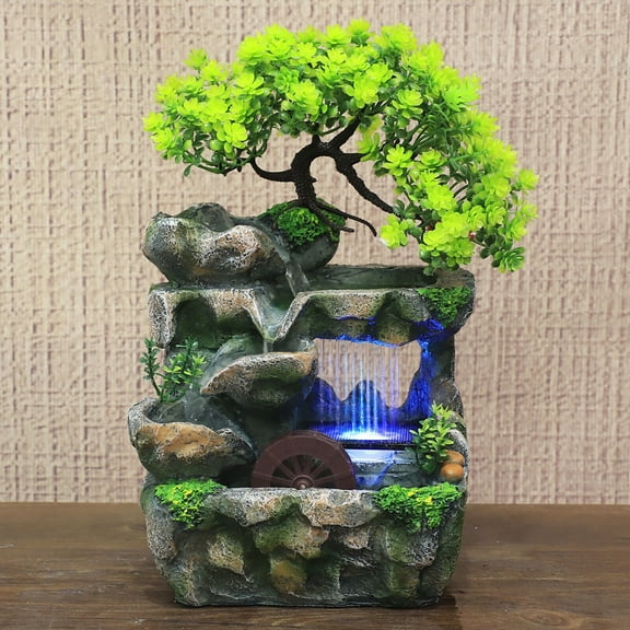 Mini Rockery Fountain Waterfall Feng Shui Desktop Water Rock Indoor Desk Decor Tabletop Ornament