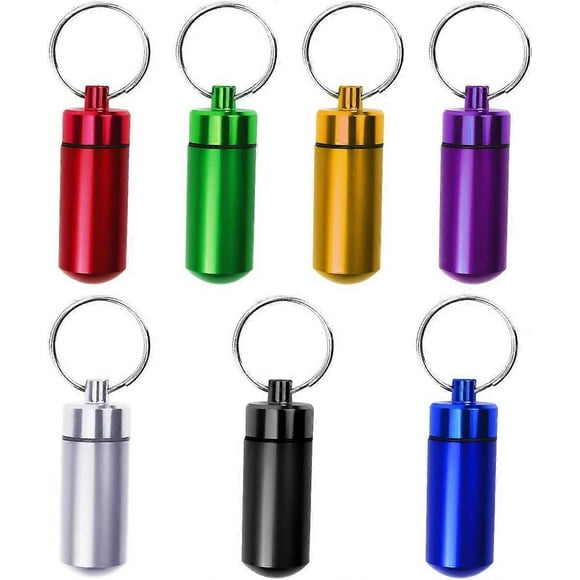 7pcs Pill Box with Keychain Waterproof Bottle Pill Holder Organizer Case Mini Aluminum Pill Bottle Keychain for 7 Days(multicolor)