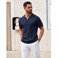 thumbnail image 2 of COOFANDY Black Polo Shirts for Men Textured V Neck Knit Polos Short Sleeve Casual Golf Shirts Fashion Polos, 2 of 6