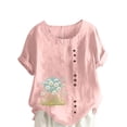 thumbnail image 3 of DDAPJ pyju Cute Summer Tops for Women Floral Print Tshirt Dressy Casual Round Neck Blouse Baggy Linen Summer Tees Sales of Today Pink M, 3 of 5