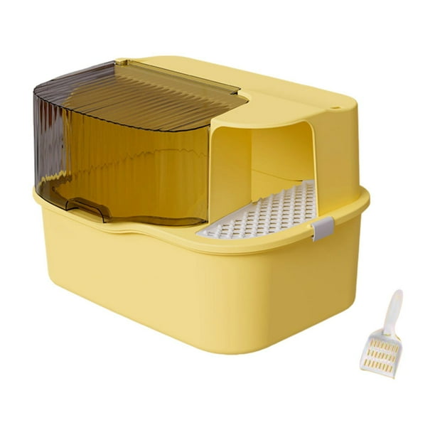 Arenero cerrado para gatos, arenero jumbo, arenero grande con pasillo, fácil de limpiar. Amarillo