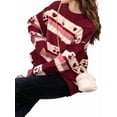 thumbnail image 2 of Women'S Fall Grandpa Sweater Vintage Oversized Striped Crew Neck Long Sleeve Drop Shoulder Knit Pullovers Red S, 2 of 8