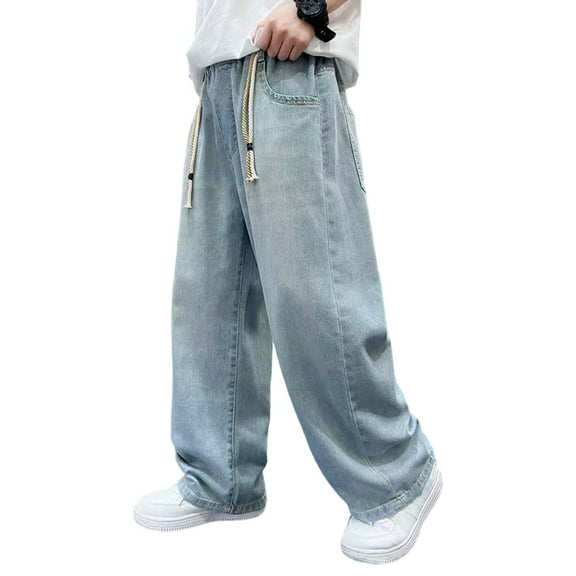 MuXiKeJi Boys Casual Denim Pants Lightweight Breathable Summer Comfort Fit Loose Barrel Jeans For Everyday Wear