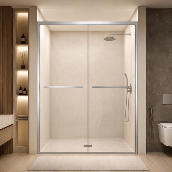 Kaisneo Silver Tempered 60 in x 74 in 0.25 in Thick Sliding Shower Door