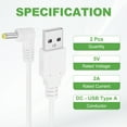 thumbnail image 3 of 2Pcs 3.3ft USB A Type 4 x 1.7mm L-Shaped Head Power Connector, White, 3 of 7
