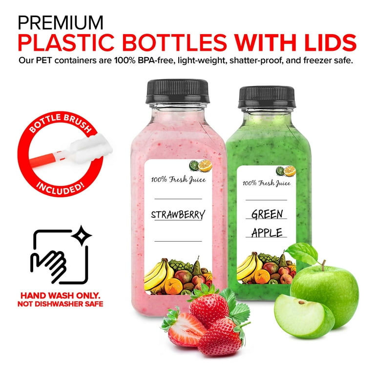  Disposable Juice Container with Caps, 12 Oz Reusable