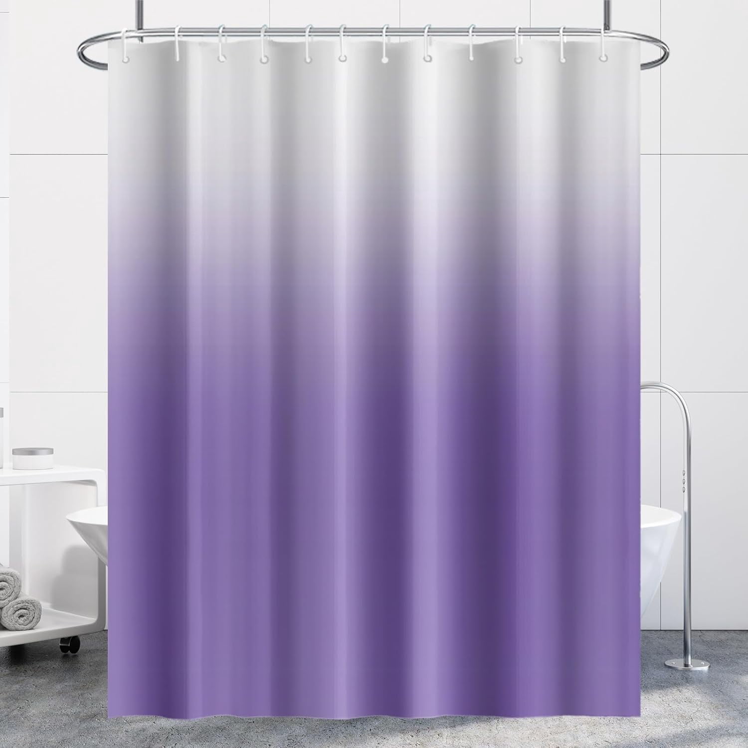 Lavender Shower Curtain Set with Hooks Modern Ombre White Purple Shower Curtains for Bathroom Hotel Dorm Solid Boho Waterproof Fabric Shower Curtain 84x72inches