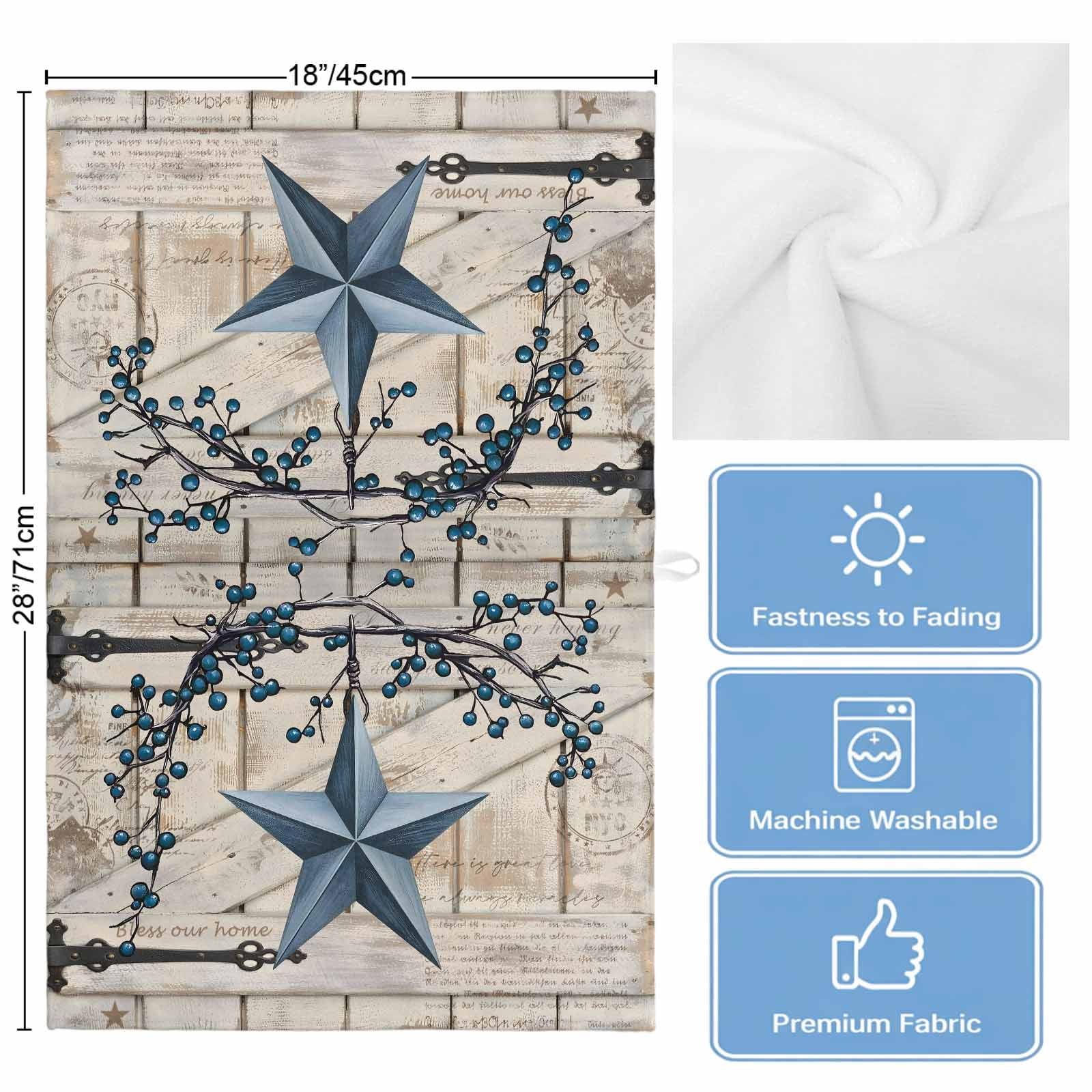Texas Star Vintage Kitchen Towels Set of 2, Water Absorbent Dish Towel, Retro Navy Blue Berry Wooden Decorative Hand Towels - Quick Drying Cloth for Cooking Baking, 18x28 Inch