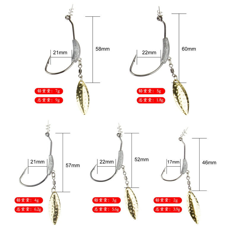 Jig Head Hooks Weighted with Spinner Blades Swimbaits Crank Hooks for Soft Fishing  Lures 5PCS 