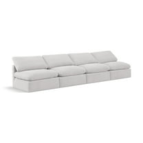 Meridian Furniture Indulge 140" Contemporary Velvet Modular Sofa in Cream