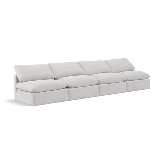 Meridian Furniture Indulge 140" Contemporary Velvet Modular Sofa in Cream