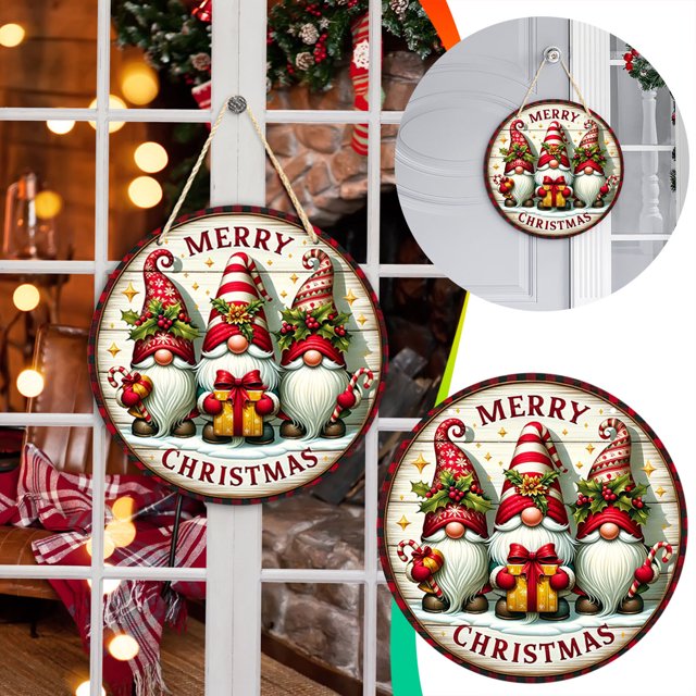 Tablero Decorativo Circular de Madera onlyliua con Forma de Enano de Feliz Navidad