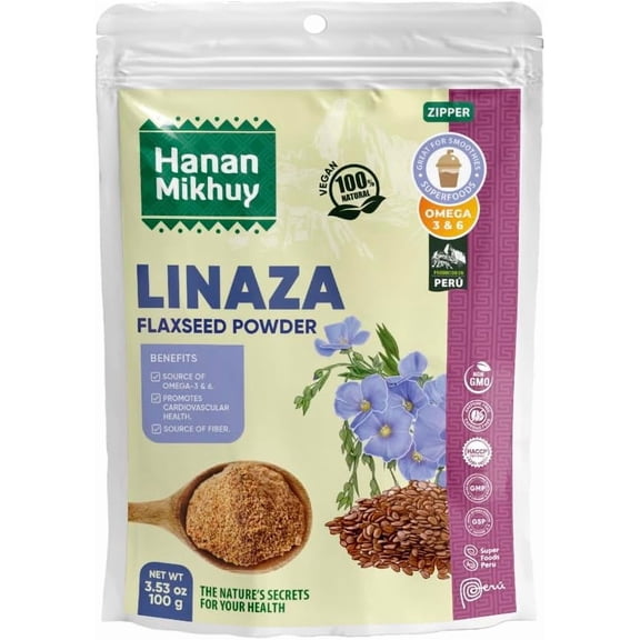 Linaza 100g - 100% Natural Flaxseed Powder for Omega-3, Fiber & Digestive Wellness, Vegan, Non-GMO, Gluten-Free, Keto from Peru (3.53oz)