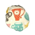thumbnail image 2 of Disketp Vintage Cup Shower Caps,Reusable Shower Cap For Women, Double Layer Waterproof Hair Cap, Large Size For All Hair Lengths,For Girls Spa Home Salon Use, 2 of 9