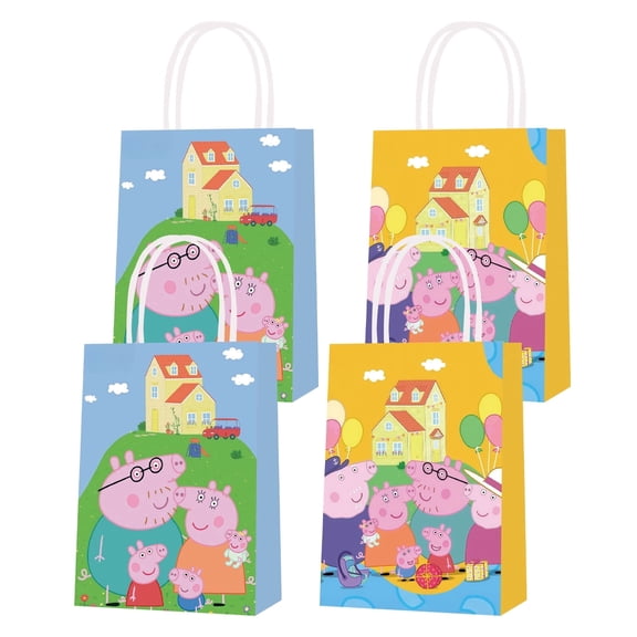 16PCS For Peppa Pig Cartoon Theme Birthday Party Bags,Party Favor Bags,Birthday Party Decorations With Handles Favor Bags Candy Gift Bags for Birthday Party