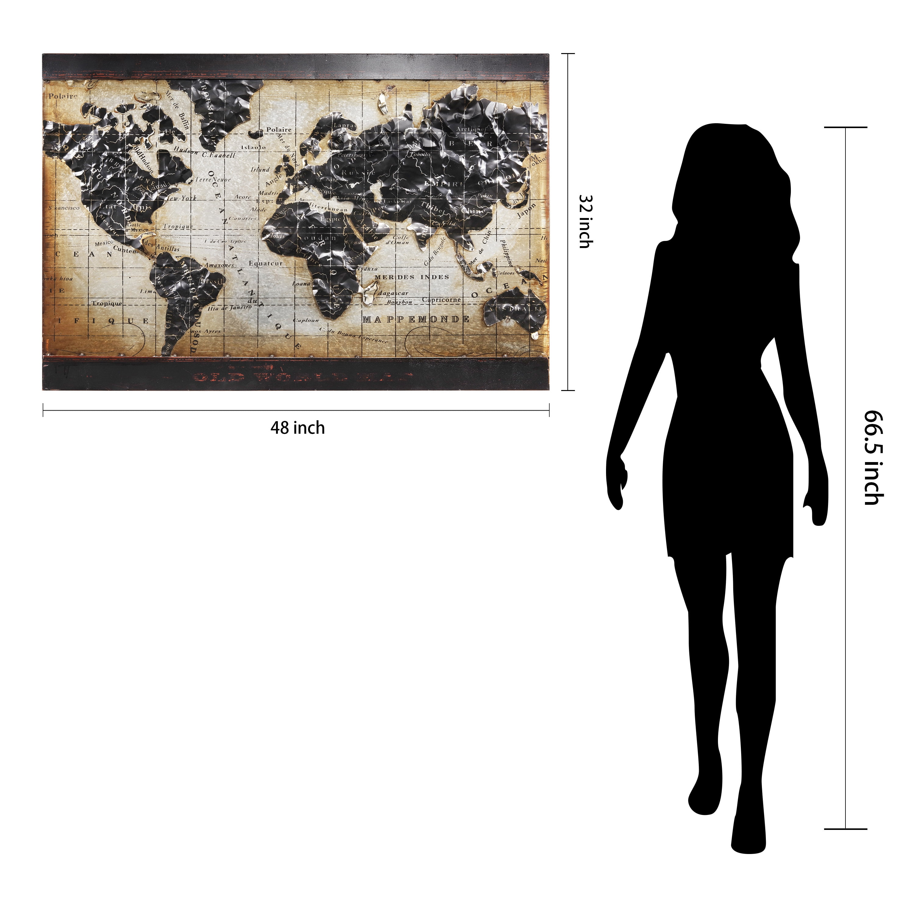 Empire Industrial Art Direct World Map 2 Hand Painted 3D Wall Sculpture