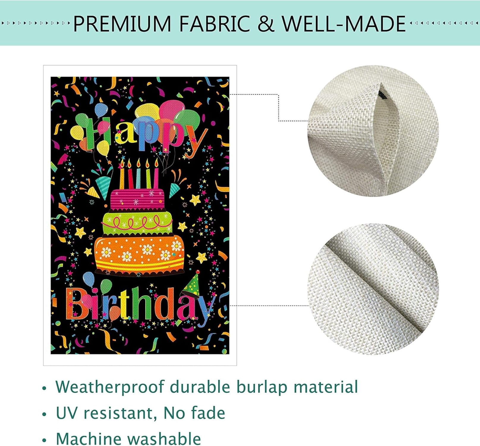 Happy Birthday Garden Flag Banner Big Cake Colorful Balloon Yard Flag Burlap Vertical Double-Sided Party Welcome Farmhouse Outdoor Outside Home House Decoration