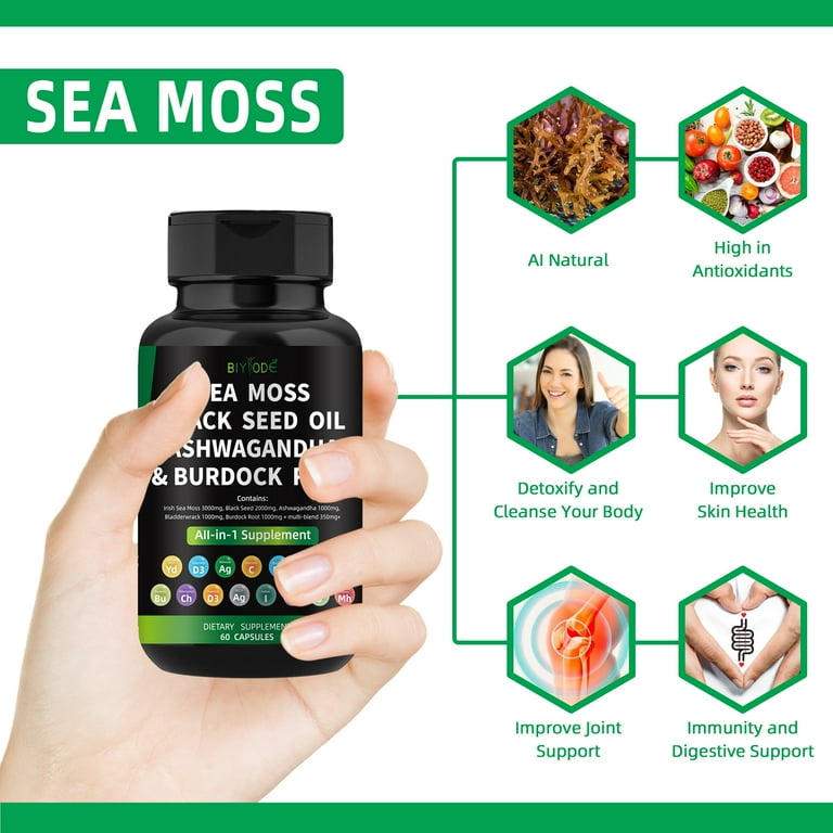 Sea Moss Black Seed Oil Ashwagandha Ginger Capsules. SeaMoss
