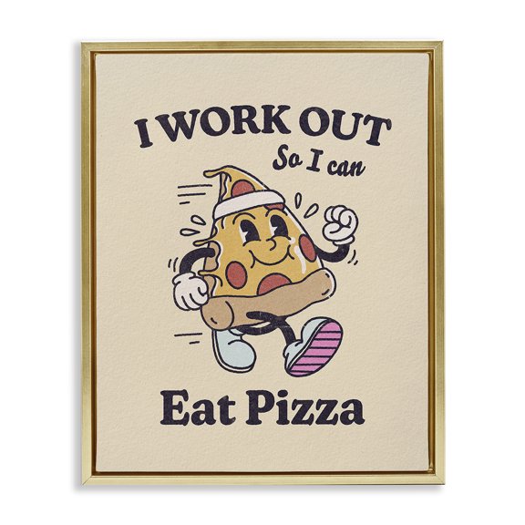 Stupell Industries Traditional Work Out To Eat Pizza Gold Floating Frame Canvas Art, 25 x 31, by Victoria Barnes