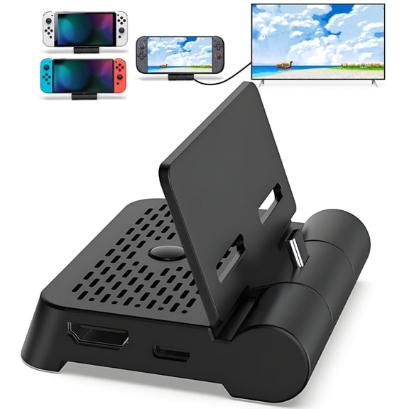 Foldable TV Dock Station for Switch 2/Switch/OLED, Portable Docking Station, Travel TV Adapter Supports 1080P/4K Output with USB 3.0 Port