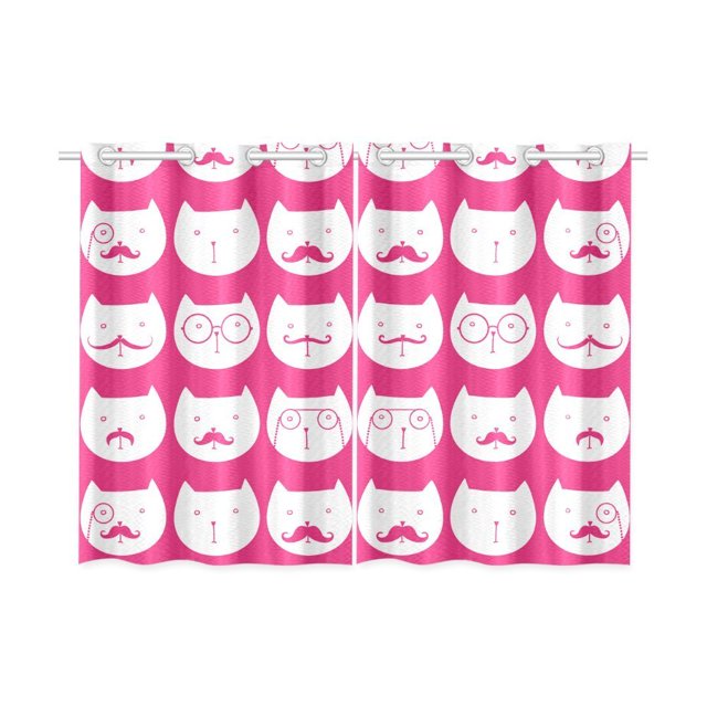 ABPHQTO Gato divertido con bigotes Gafas Cortina de ventana Cortina de cocina 65x90 cm (Dos piezas)