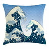 Japanese Wave Throw Pillow Cushion Cover, Far Eastern Painting Oceanic Storm Theme Tsunami Wind Water Artwork, Decorative Square Accent Pillow Case, 24 X 24 Inches, Teal Blue White, by Ambesonne