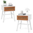 thumbnail image 1 of Costway 2 PCS Nightstand with Storage Drawer Rattan Decoration Solid Wood Legs for Bedroom, 1 of 8