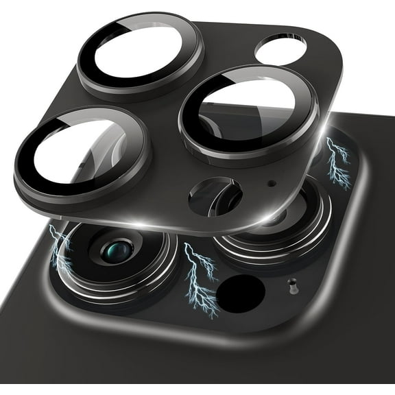 Compatible for iPhone 15 Pro/iPhone 15 Pro Max Camera Lens Protector 3D Metal Tempered Glass Screen Anti-Explosion Camera Cover for iPhone 15 Pro Max/ 15 Pro Black