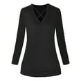 thumbnail image 3 of Women`s Multiple Color Exquisite Cute Smooth V-neck Solid Color Long Sleeve Polyester Blouse(Black,L), 3 of 4