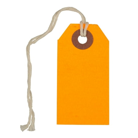JAM Tiny Neon Orange Paper Gift Tags, with String 10" x 4.75" x 2" (10 Count)