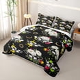 thumbnail image 3 of Homewish Halloween Death Moth Quilt King, Celestial Peony Floral King Coverlet Set, Black White Multicolor, 3 Pieces 1 Bedspread and 2 Pillowcases, 3 of 7
