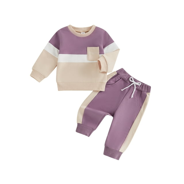 xiaxaixu Toddler Boy Girl Fall Clothes Contrast Color Long Sleeve Sweatshirt Tops and Pants Set 2Pcs Outfits