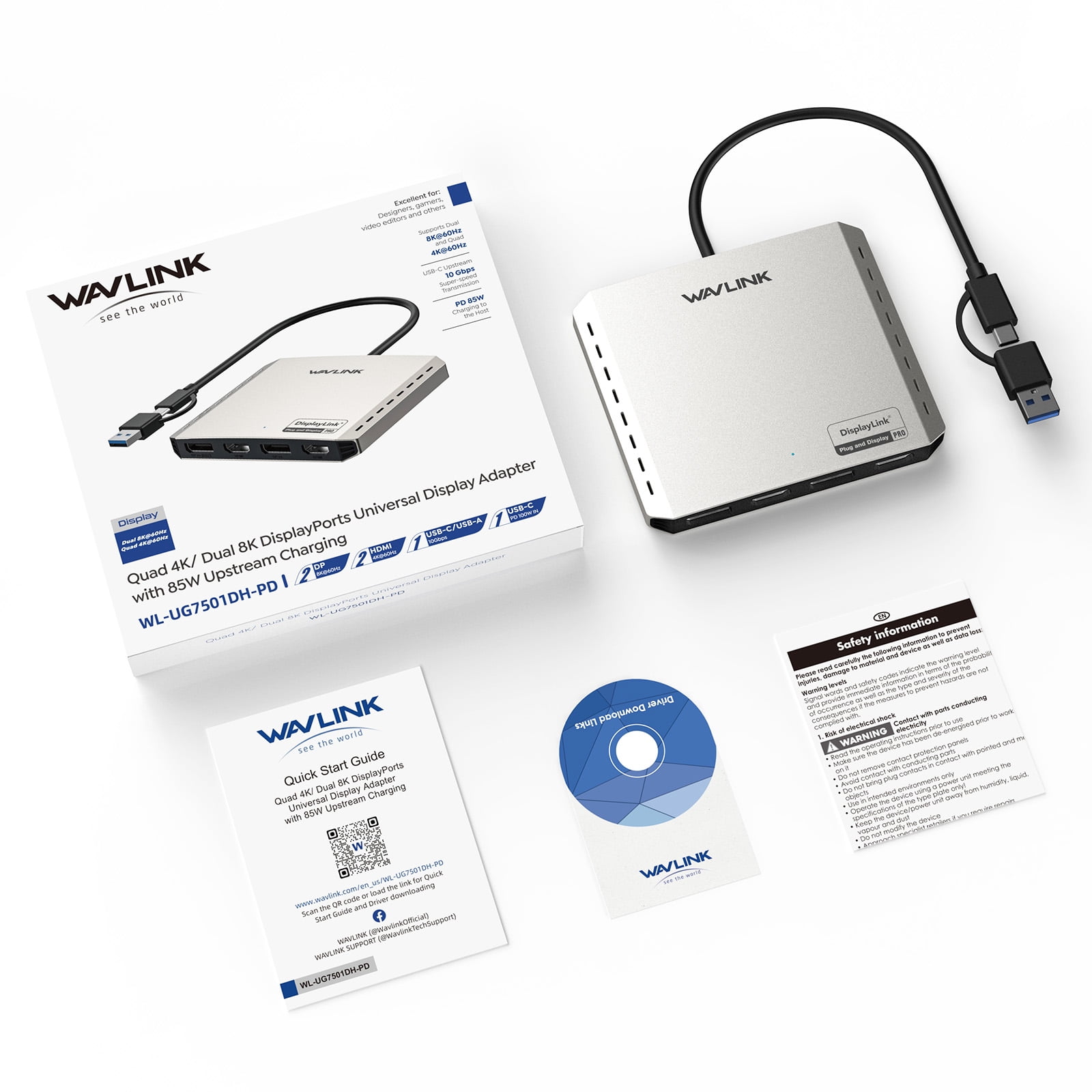 Quanlity100 WL-UG7501DH 4-Ports USB 3.0 Hub with Upstream Charging, Multiple Monitors, New