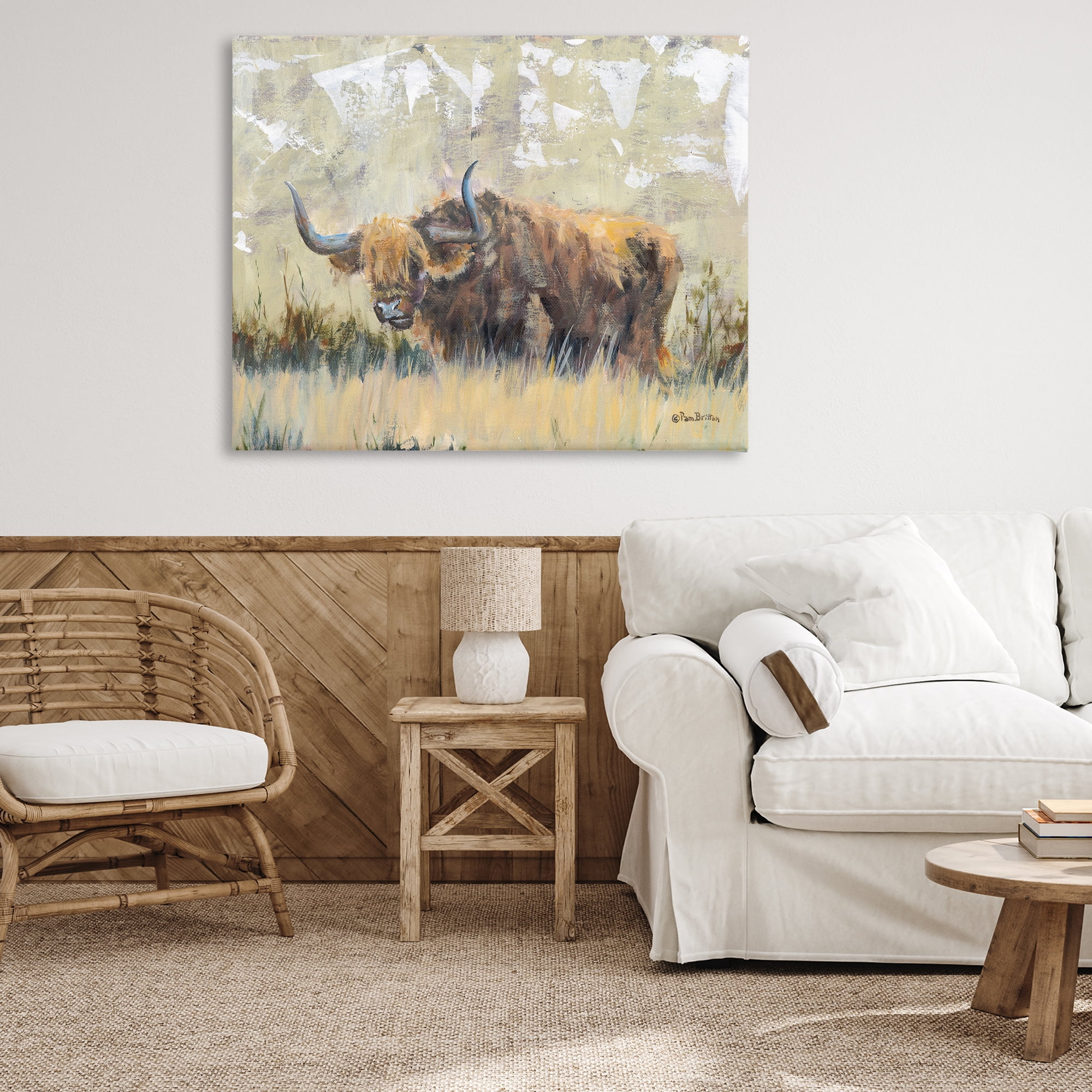 Stupell Industries Rustic Patterned Longhorn Animals & Insects Painting Gallery Wrapped Canvas Art Print Wall Art, 48 x 36