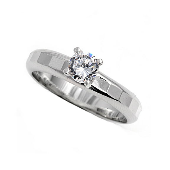 Solitaire Round Cubic Zirconia Ring Sterling Silver 925 Size 6