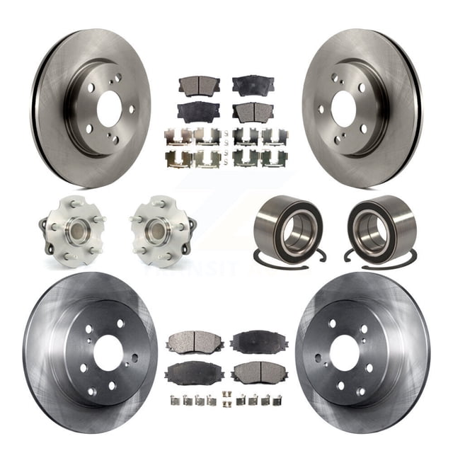 Transit Auto Front Rear Wheel Hub Bearings Assembly Disc Brake Rotors and Semi-Metallic Pads Kit (10Pc) for Car 2010 Lexus HS250h - Left Right Side (Driver Passenger) KBB-106294