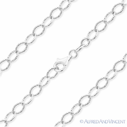 5mm Diamond-Cut Pave Oval Cable Link Chain Necklace in .925 Sterling Silver w/ Rhodium