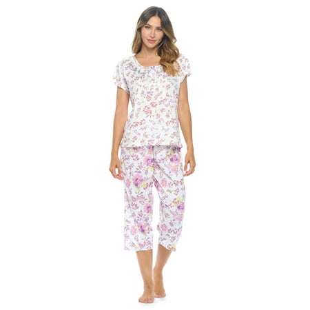

Casual Nights Women s Short Sleeve Embroidered Floral Capri Pajama Set