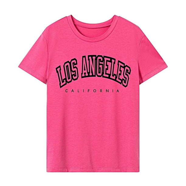 Camiseta para mujer de verano con cuello redondo para oficina, uso diario, viaje de vacaciones Rosa Rosa