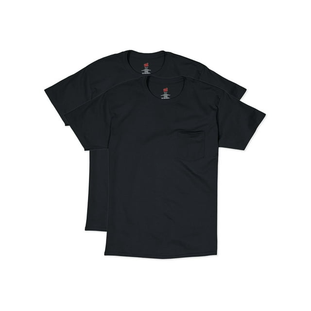 Hanes Mens Short Sleeve Pocket Tee Value 2-Pack, XL, Black