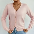 thumbnail image 3 of Button Sweaters for Women Winter Knit Open Front Crop Cardigan Sweaters Solid Long Sleeve V-Neck Pullover Shirts Tunic Tops, 3 of 8