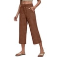 thumbnail image 5 of Linen Capri Pants for Women Summer 2026 Wide Leg Loose Fit Drawstring Elastic High Waisted Beach Cropped Trousers Coffee XL, 5 of 5