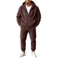 thumbnail image 2 of LEKWK Fleece Lined Tracksuit Men Winter Warm Fuzzy 2 Piece Outfit Zip Up Hooded Jacket and Jogger Sweatpants Workout Activewear, 2 of 8