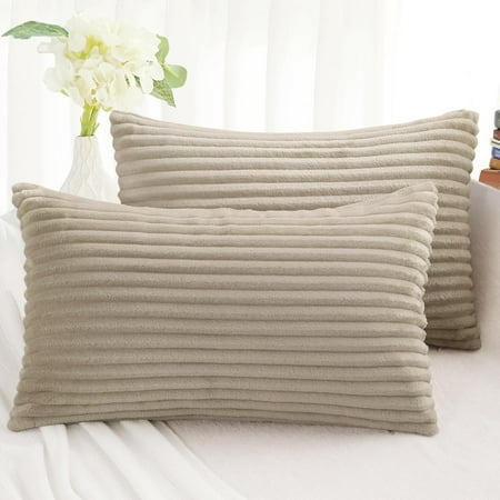 

Decorative Throw Pillow Covers 16x16 Set of 2 Soft Plush Flannel Double-Sided Fluffy Lumbar Pillow Covers for Couch Sofa Living Room Home Decor Khaki