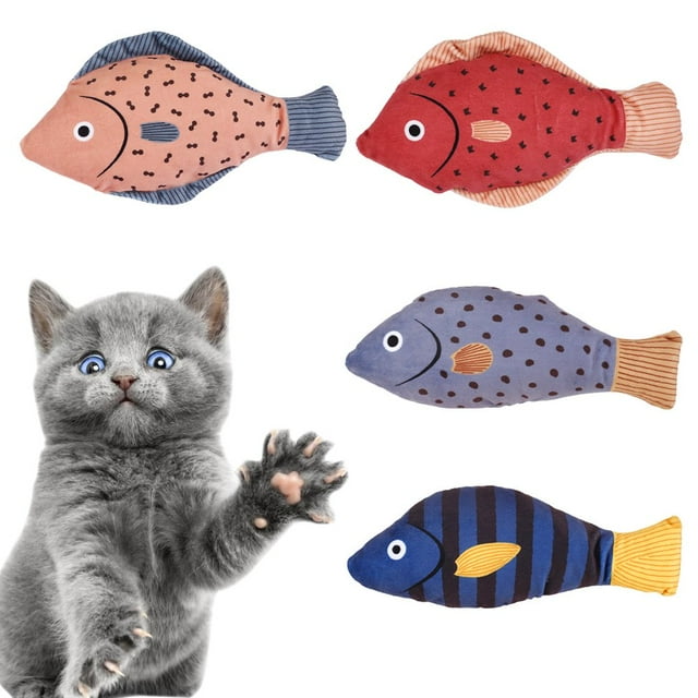 3/4pcs Cat Fish Toy with Catnip Cat Chew Toy Plush Kitten Fish Toy Interactive Cat Catnip Toy Cute Fish Cat Toy Set for Playing Chewing Teeth Cleaning