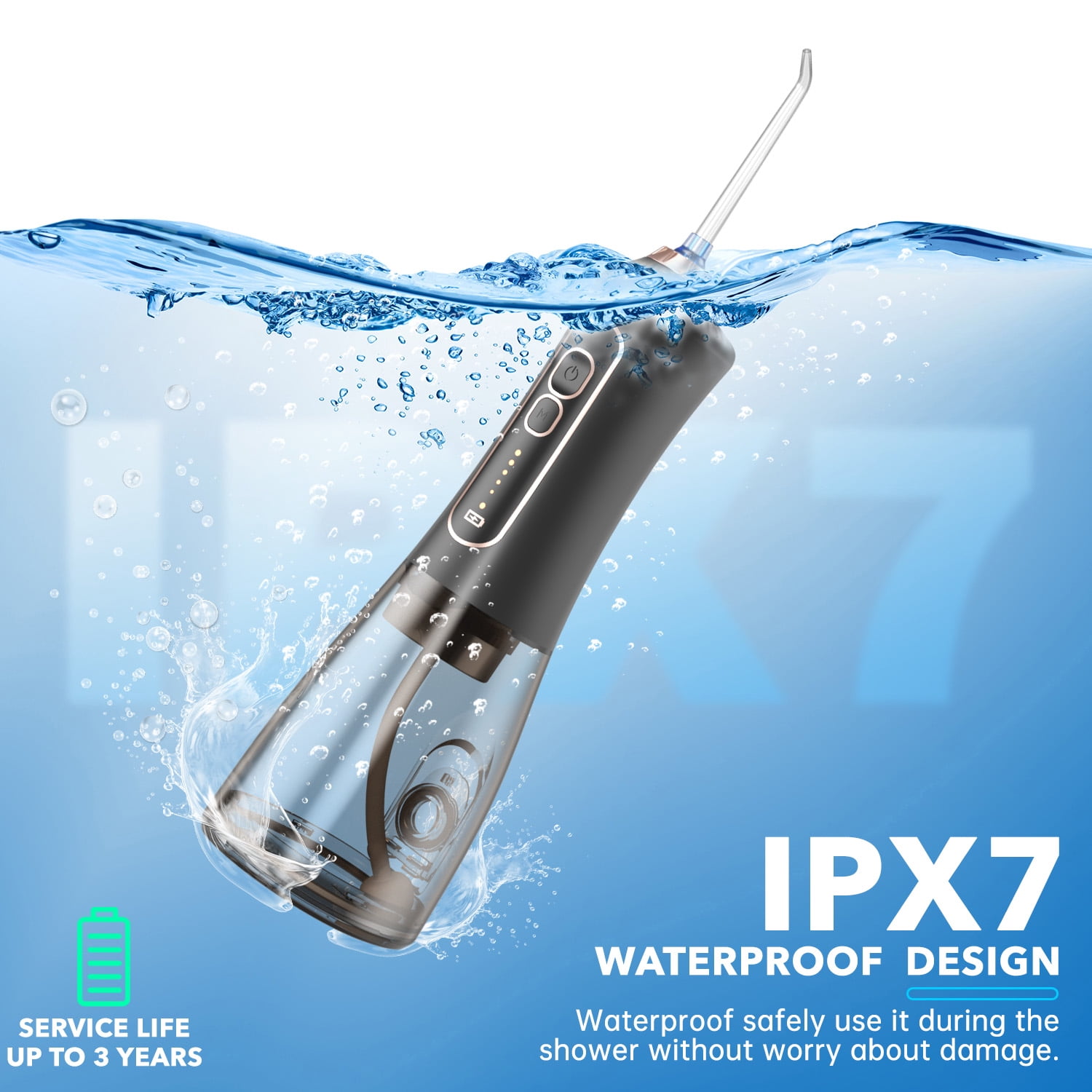 Cshidworld Water Flosser, Cordless Water Teeth Cleaner Picks, 300ml Water Dental Flossers Rechargeable Oral Irrigator with 5 Modes 8 Jet Tips IPX7 Waterproof for Home Travel